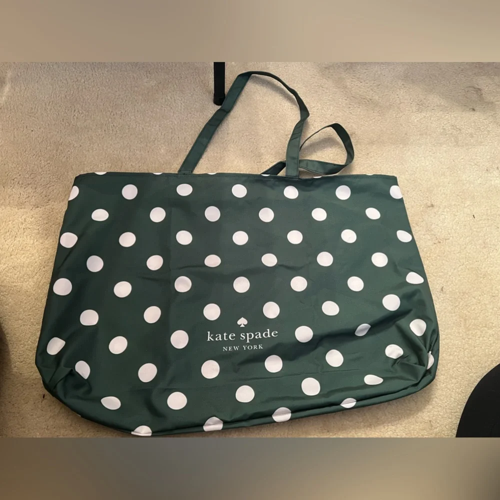 Kate Spade Green-White Polka Dots Canvas Tote XL Bag - Picture 1 of 5